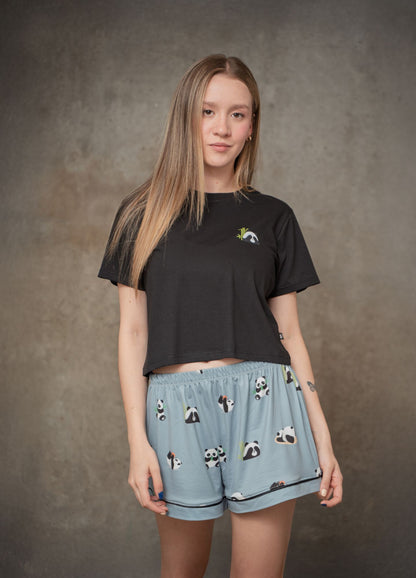 Conjunto Short Pandas - Gris Azulado