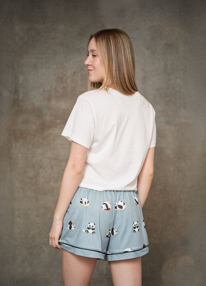 Conjunto Short Pandas - Gris Azulado