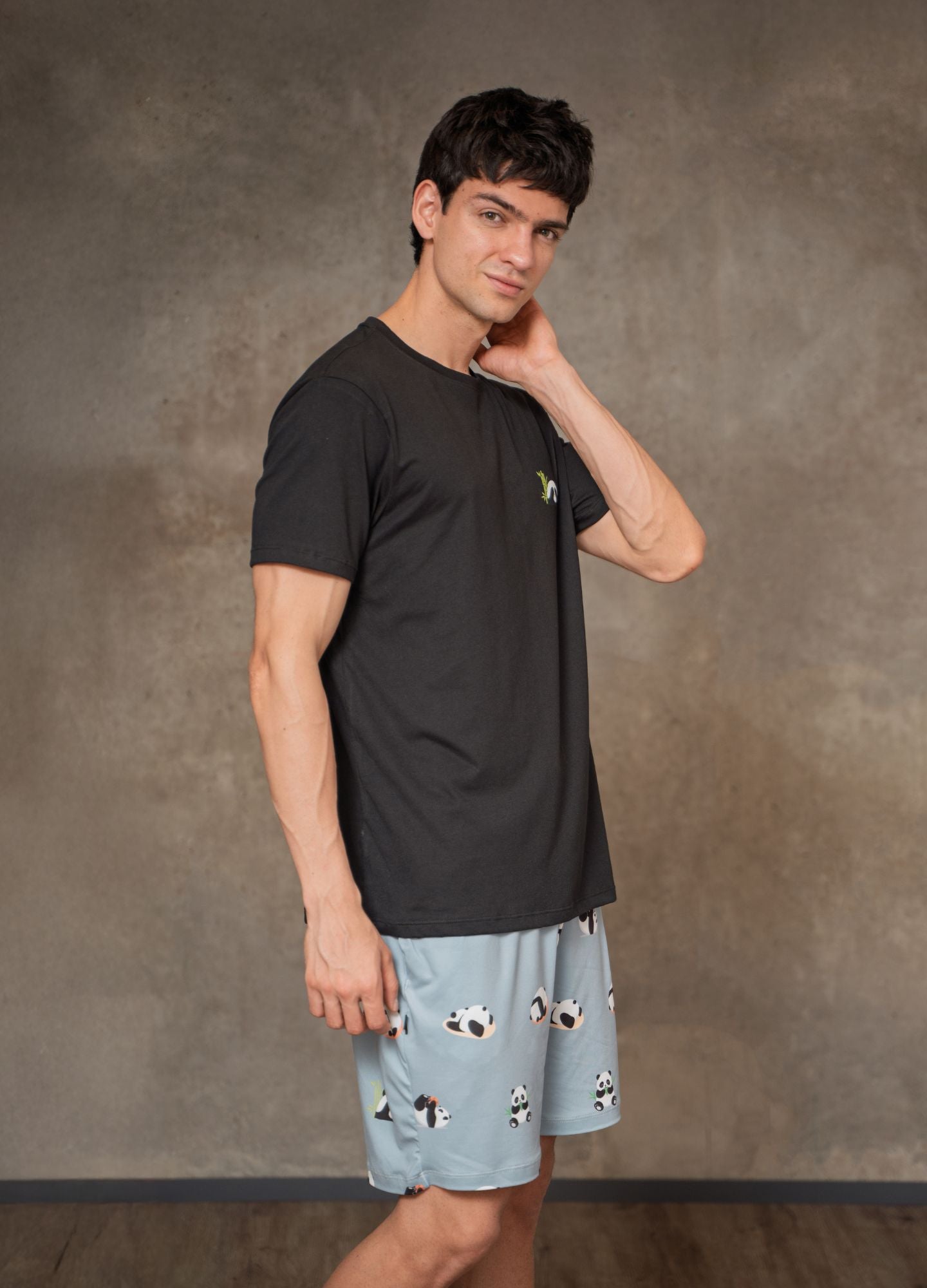 Conjunto Short Pandas - Gris Azulado