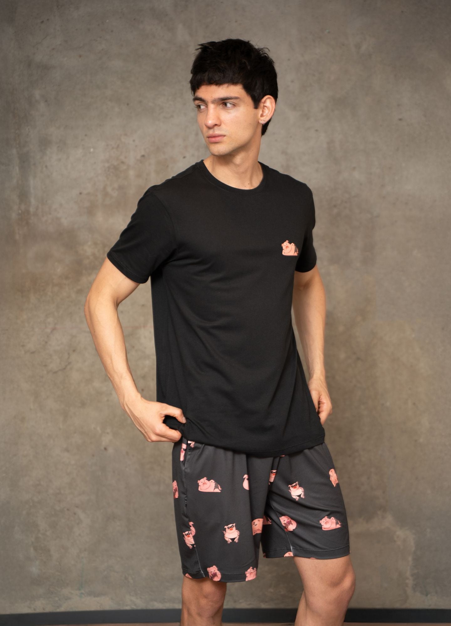 Conjunto Short Cerditos - Negro