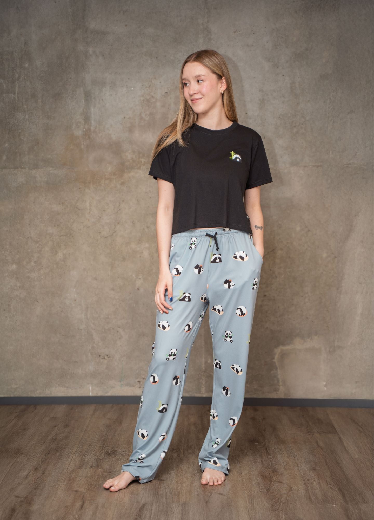 Conjunto Pantalón Pandas - Gris Azulado