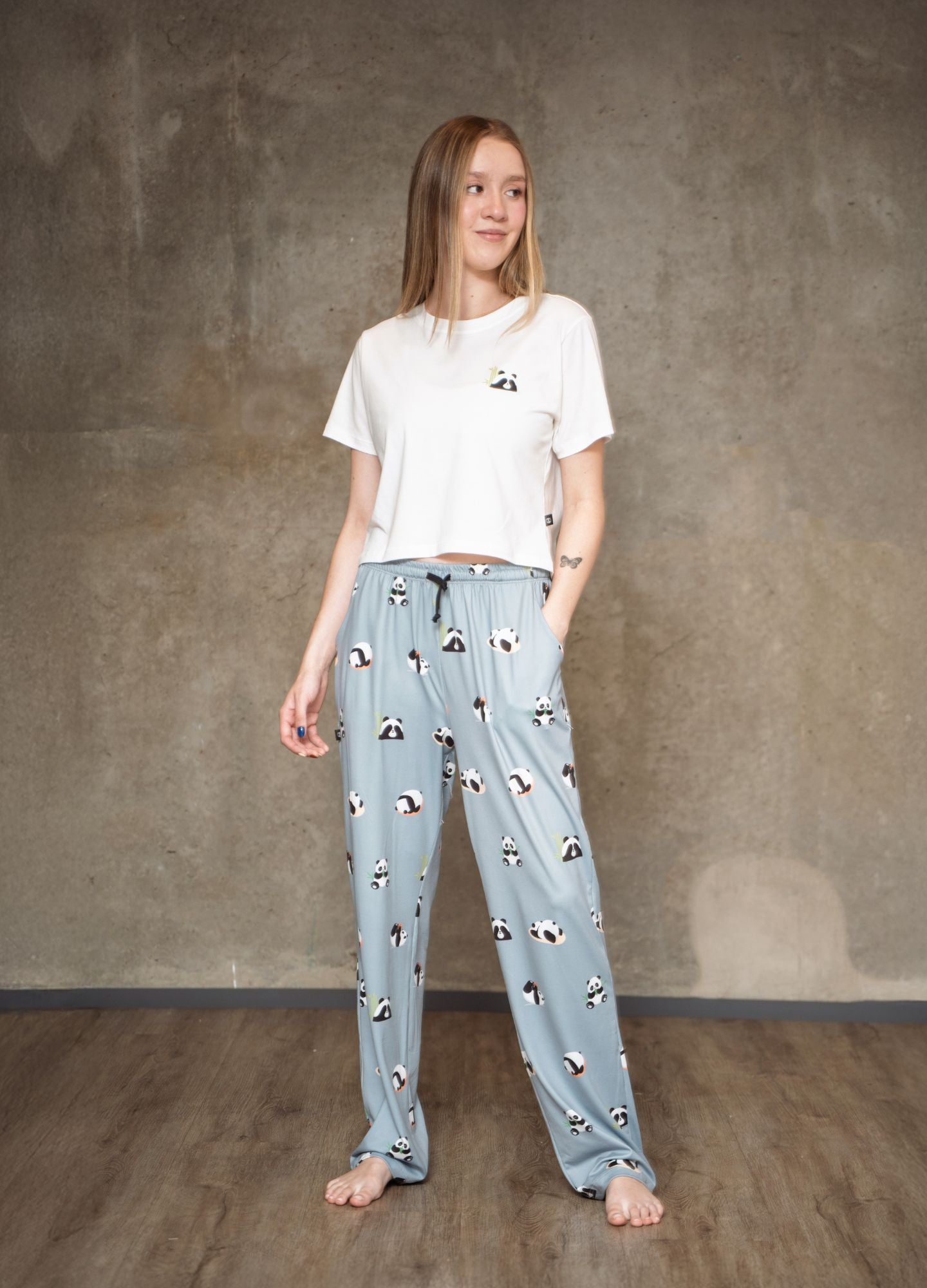 Conjunto Pantalón Pandas - Gris Azulado
