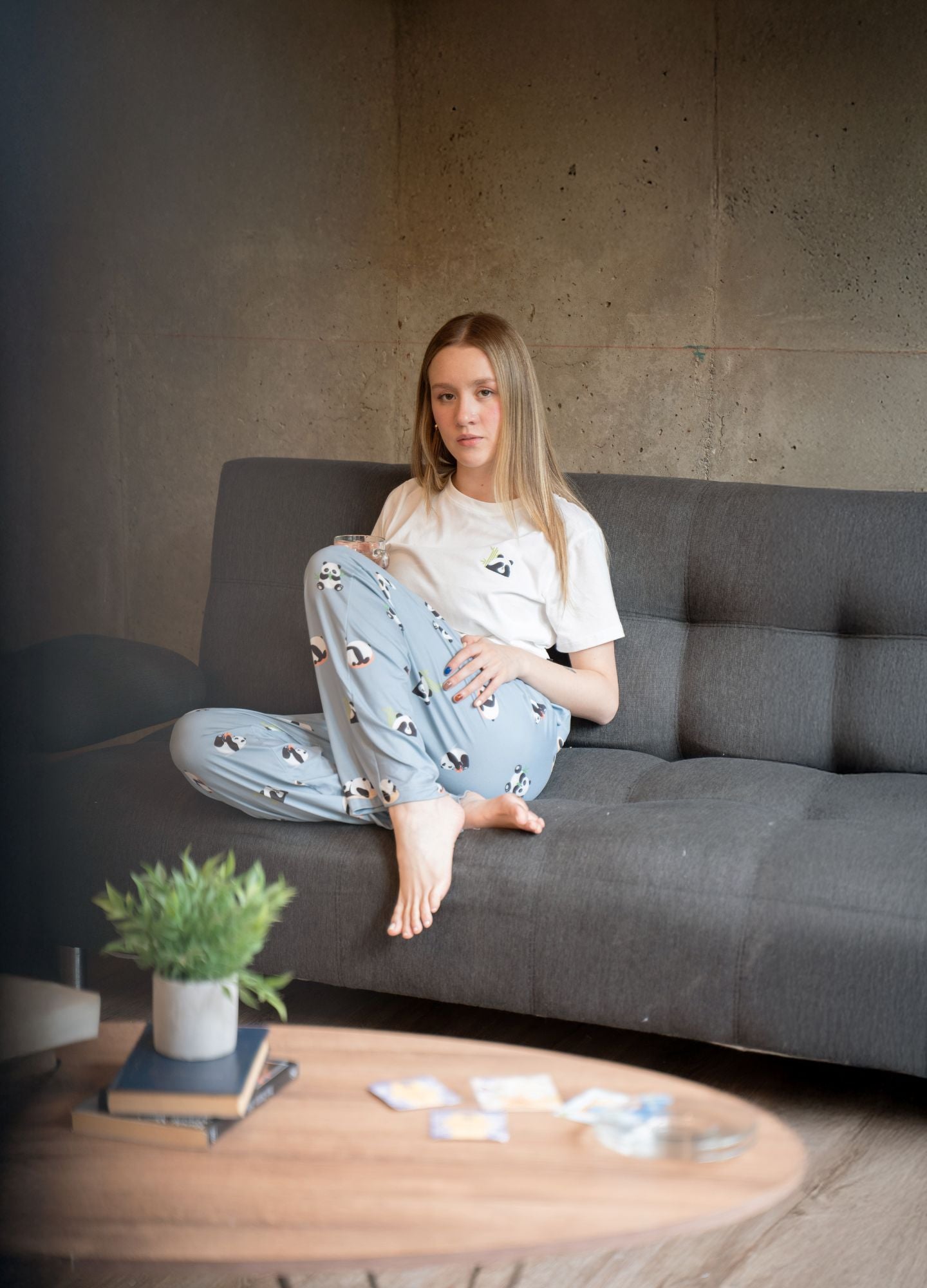 Conjunto Pantalón Pandas - Gris Azulado