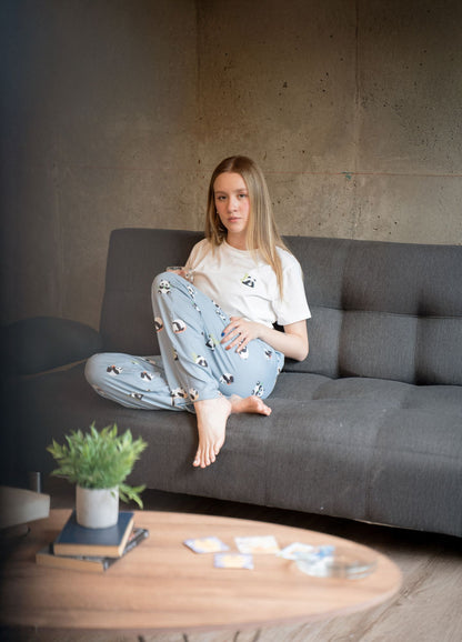 Conjunto Pantalón Pandas - Gris Azulado