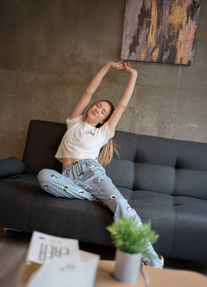 Conjunto Pantalón Pandas - Gris Azulado