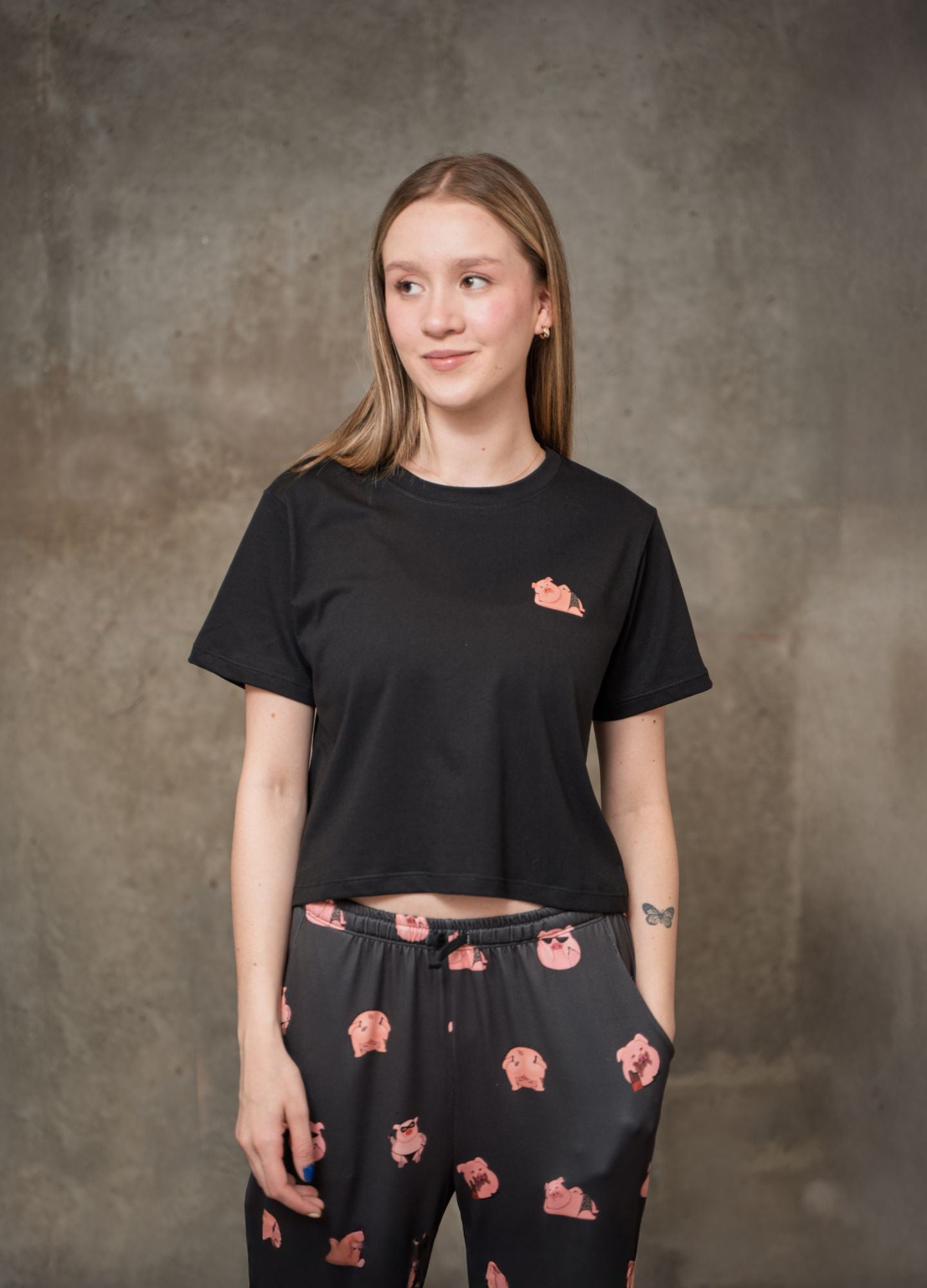 Conjunto Pantalón Cerditos - Negro