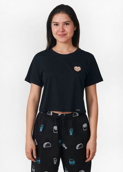 PJS Corazón Crop Top – Negro