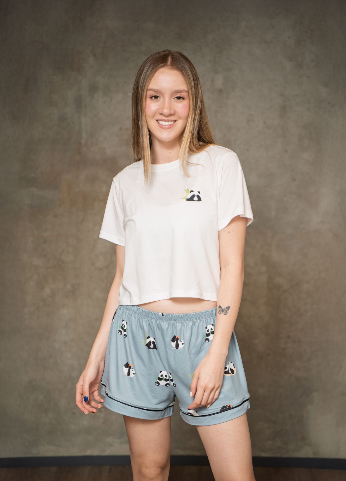 Conjunto Short Pandas - Gris Azulado