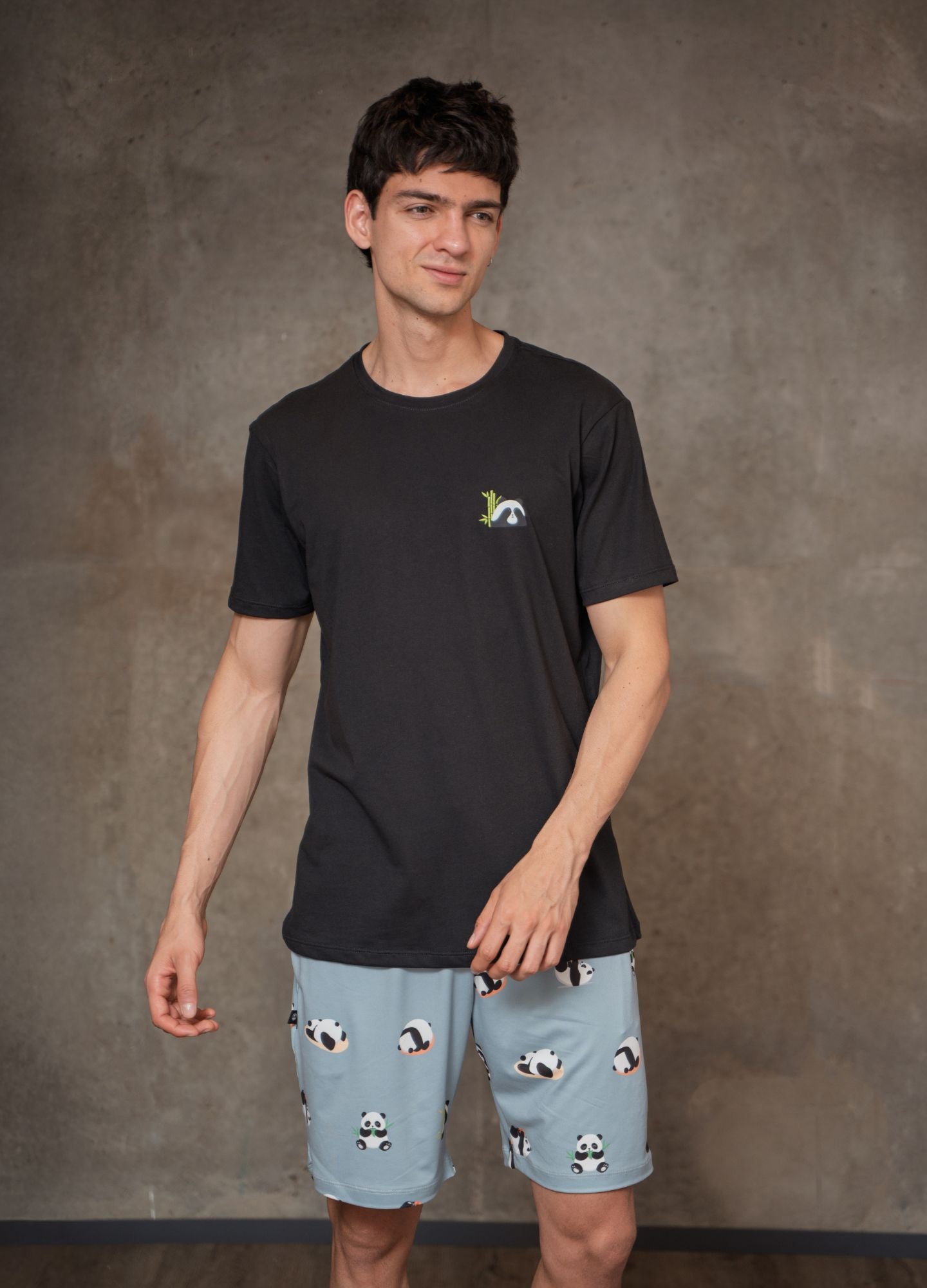 Conjunto Short Pandas - Gris Azulado