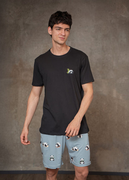 Conjunto Short Pandas - Gris Azulado