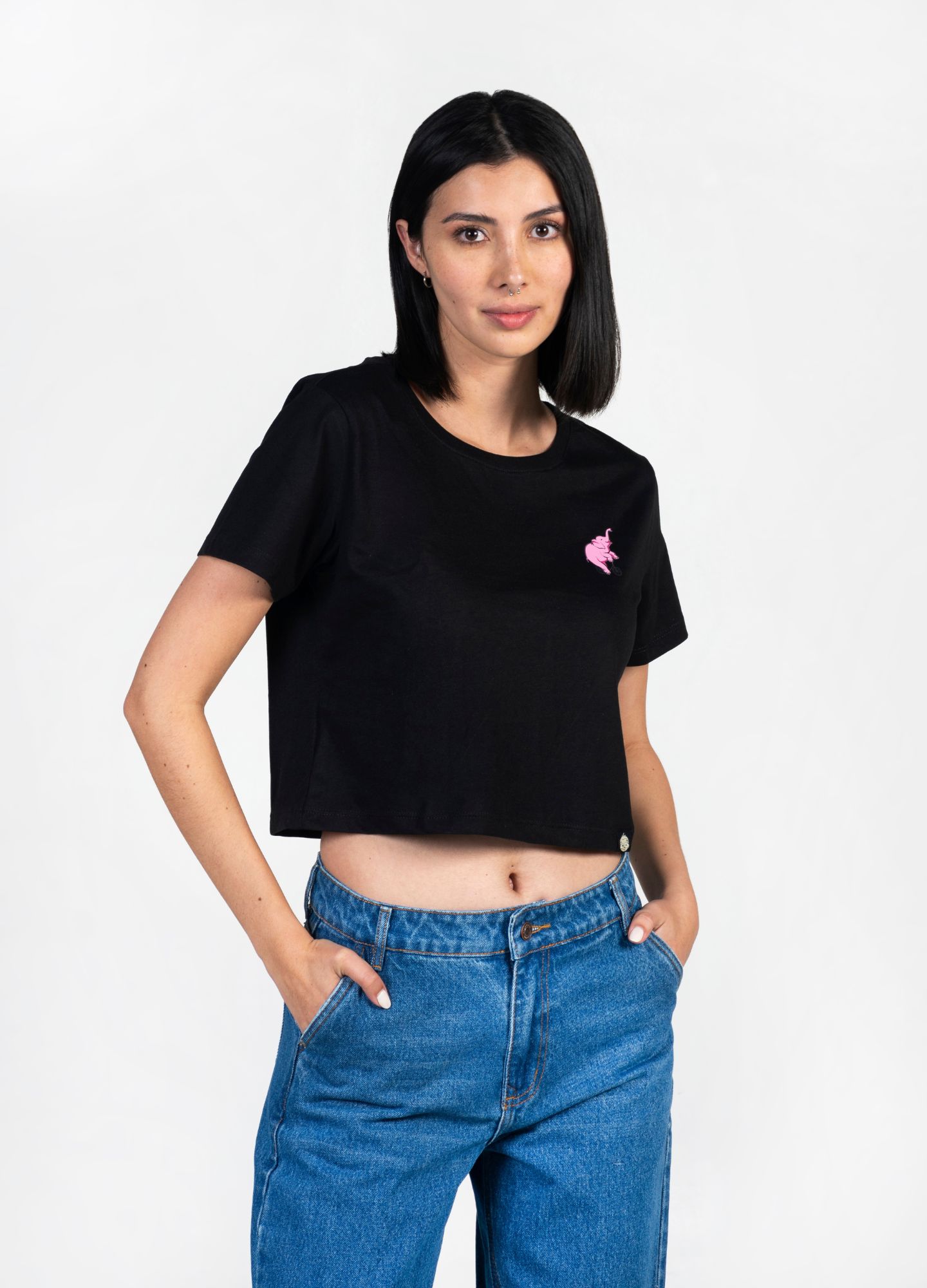 Elefante rosa Crop Top - Negro - CIAMPINO