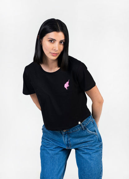 Elefante rosa Crop Top - Negro - CIAMPINO