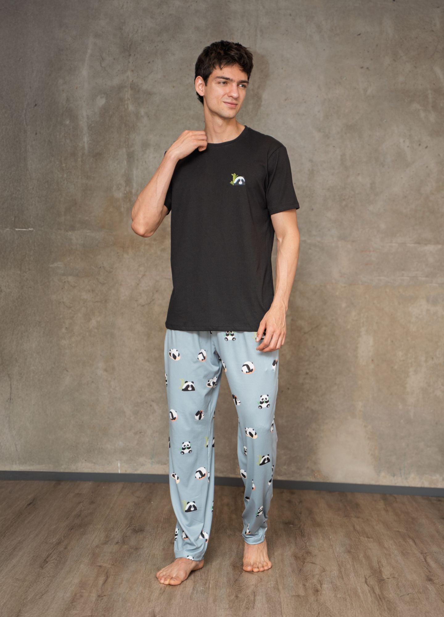 Conjunto Pantalón Pandas - Gris Azulado