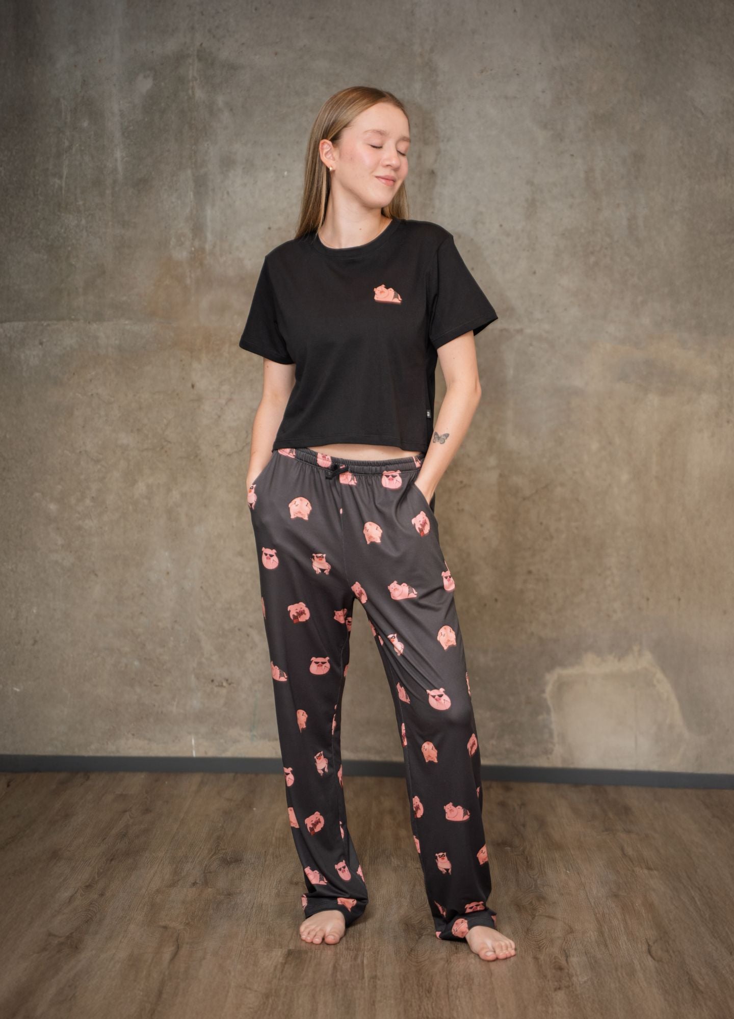 Conjunto Pantalón Cerditos - Negro