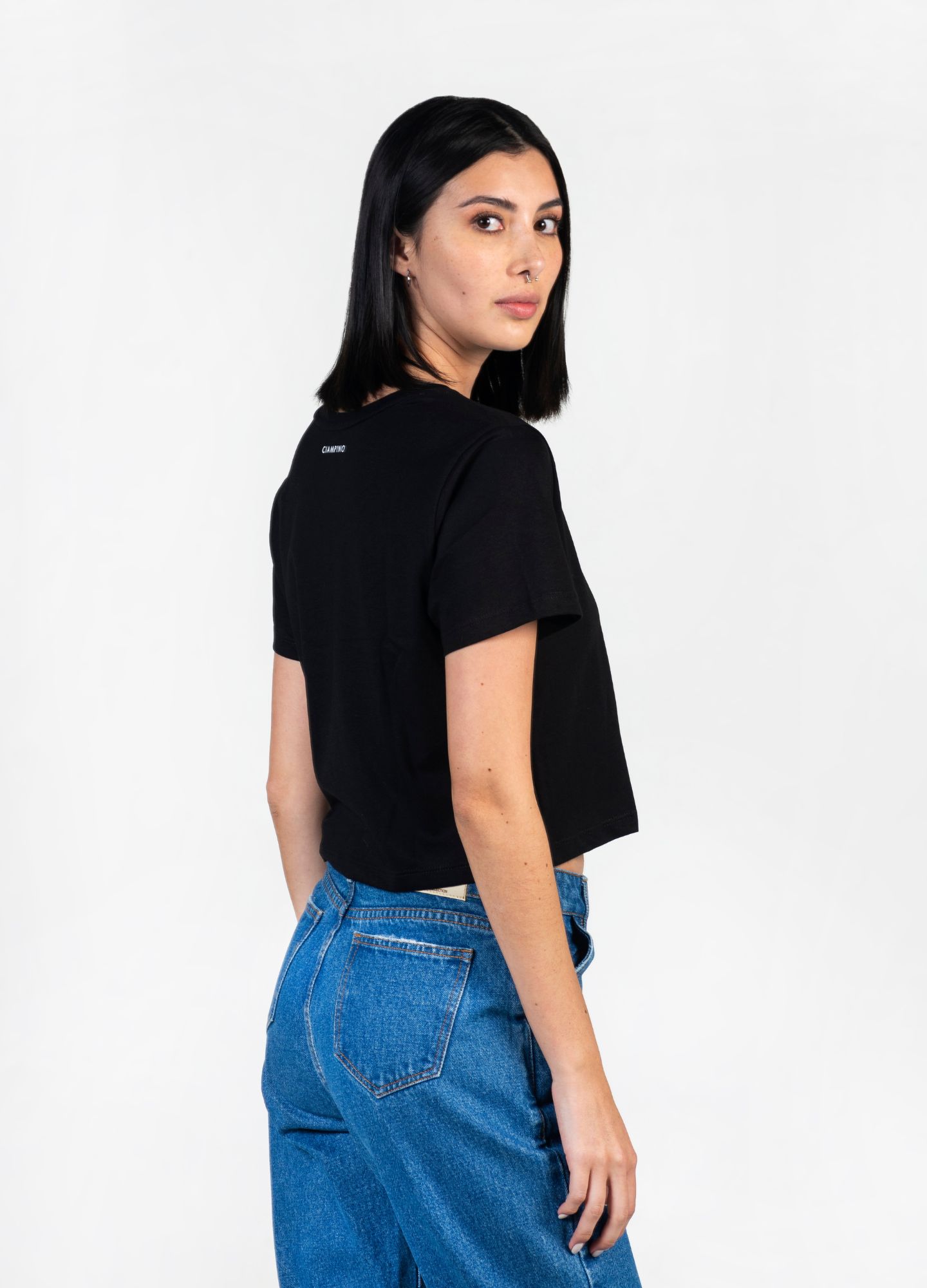 Elefante rosa Crop Top - Negro - CIAMPINO