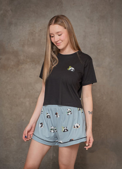 Conjunto Short Pandas - Gris Azulado